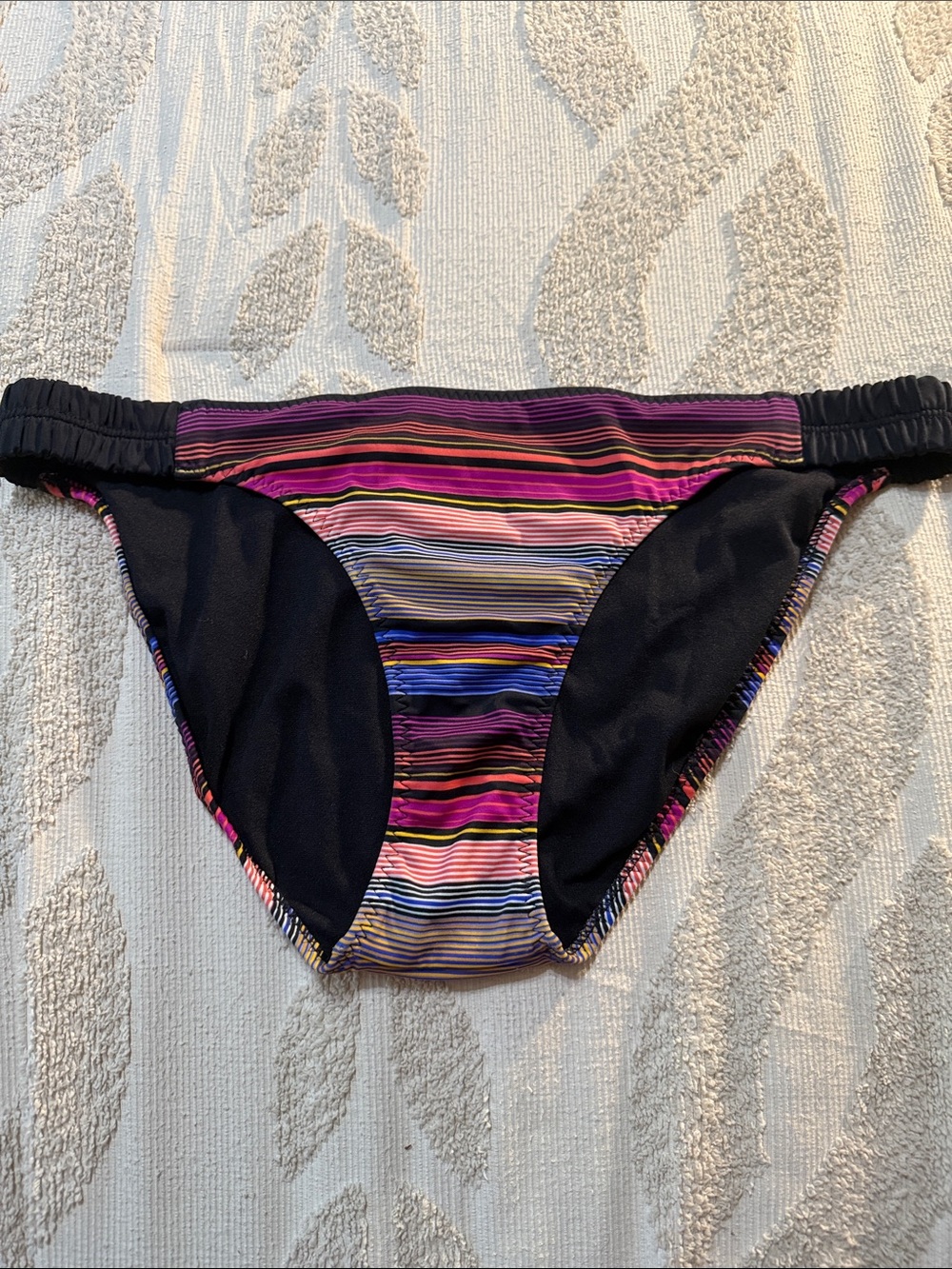 Athleta Black Bikini Bottom with Multicolor Stripes